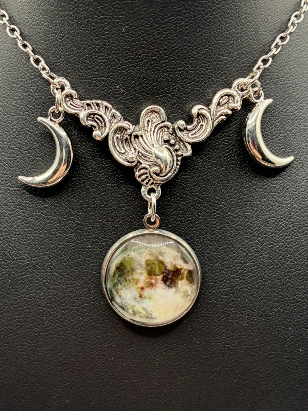 Silver Moon Phase Pendant Necklace - Artistic Moon Design